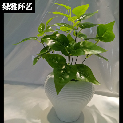 仿真植物墙配材插花辅料把束叶绿叶厂家定做直销草坪草头盆栽手感紫苏叶鸭脚木鸭脚掌绿萝冷水叶丝印叶把花7叉5叉